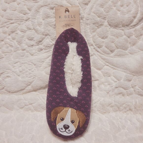 K Bell Slippers Adorable Dog Puppy Face Sherpa Womens Size Medium 7 - 8 New OOS - Picture 1 of 5